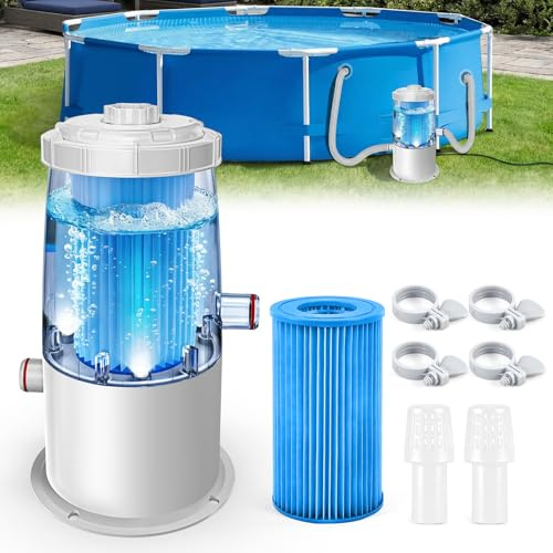 Pool filterpump utanför marken - filtreringspump flödeshastighet 3,8 m³/h ekonomisk 90 W, poolpump med tvättbart patronfilter enkel installation för pooler upp till 10 m³