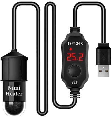 Odoukey akvarium värmare USB-driven 10 W nedsänkbar akvarievärmare med inbyggd termometer små akvarium värmare för tropiska