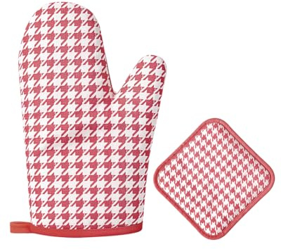 HW CASA Set di 1 guanto da forno + 1 presine resistenti al calore (1200°C) - ignifughi - Cotone naturale e materiali atossici - Protezione avanzata per cucina e forno rosso