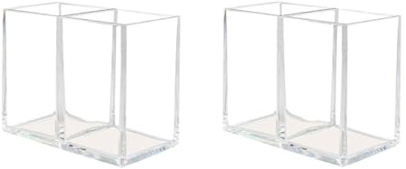 Housoutil Soporte para Pinceles de Maquillaje Diseño Cuadrado y 2 Piezas Transparentes, Caja Organizadora Acrílica Resistente para Brochas, Uso en Hogar y Estudio