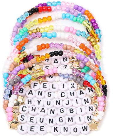 AICase Lot de 9 bracelets d'amitié empilables pour Stray Kids Merch | Cadeaux inspirés de SKZ - Bracelets d'amitié extensibles - Décorations de fête Cadeaux pour les fans et les femmes