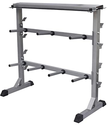 Hantelablage für Kurzhanteln und Langhanteln, Hantelständer aus Hochleistungsstahl mit Zwei Etagen, rutschfeste Gummibasis, max. Belastbarkeit 300 kg, Maße 49 x 100 x 95 cm,