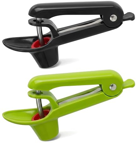 Cherry Pitter and Olive Pitter Tool, 2 Pcs Stainless Steel Cherry Stoner Remover Core Remover with Safety Lock Non Slip Soft Touch Handle