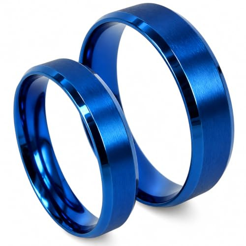 Everstone Titan Eheringe Set Partnerringe Blau Mattiert Gefast 5mm & 7mm