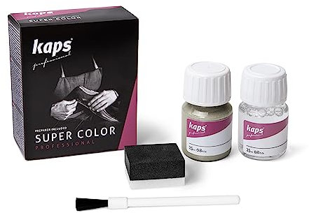 Kaps Professional Lederfarbe Super Color + Preparer für Naturleder, Synthetik und Textil (je 25 ml) zur Pflege und Reparatur von Lederschuhen in Verschiedenen Farben (404 - Platin)