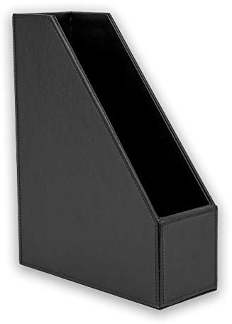 Osco Faux Leather Magazine File Holder, A4 Standing File Box & Shelf Organiser for Documents, Brochures & Catalogues Storage with Felt Base, Magazine Rack for Home Office, Black