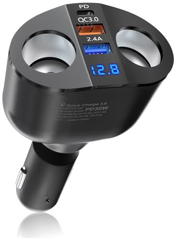 PD USB C Auto Ladegerät 120W: Zigarettenanzünder Verteiler Adapter 12V USB KFZ Stecker Splitter 2 Fach Steckdose 12 Volt DC Schnellladung mit LED Voltmeter für Samsung Handy GPS Kamera Sitzheizung