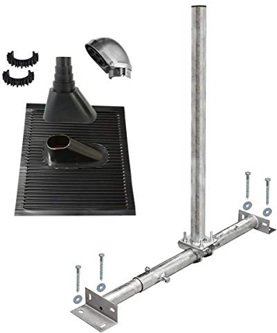 Premium X Basic X100-48F Dachsparrenhalter Satellitenschüssel Montage Set Sparrenhalter feuerverzinkt ALU-Dachziegel schwarz SAT Mastkappe