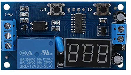 Akozon - Temporizador de relé (módulo de 12 V, 12 V, ciclo retardo, temporizador, interruptor ajustable, relé, módulo de tarjeta Infinite Loop, con pantalla LED