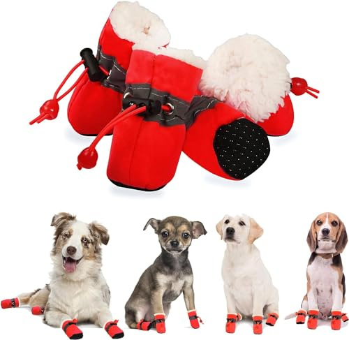 YAODHAOD Scarpe per cani, protezione per zampe, invernali, calde, comode, con suola morbida, antiscivolo, con cinghie riflettenti, per cani di piccola taglia (taglia 7: 6 x 5 cm (lunghezza x