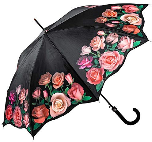 LUCKYWEATHER Regenschirm Stockschirm Damen Motiv Rosen Auf-Automatik I Stockregenschirm groß und stabil sowie hochwertig verarbeitet I Regenschirme mit UV-Schutz