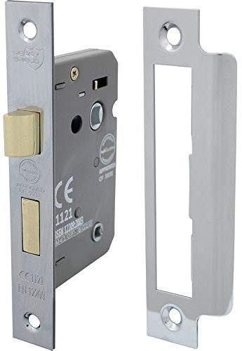 3 Lever Polished Chrome Mortice Bathroom Lock 65mm, Bathroom Door Lock for Internal and External Doors, Reversible Catch, CE Approved and Fire Rated Protection