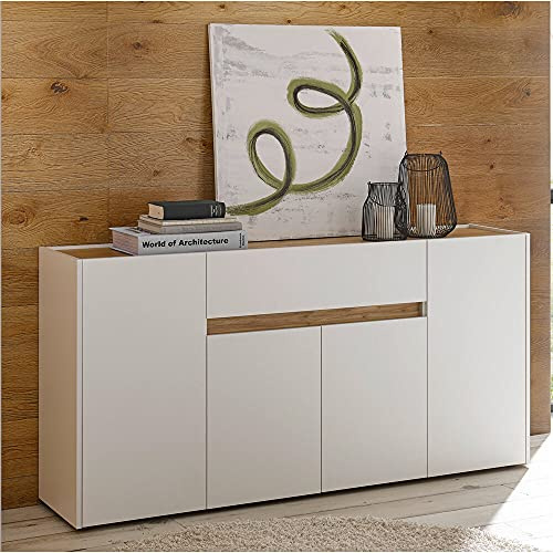 Lomadox Esszimmer Sideboard in weiß mit Absetzungen in Wotan Eiche Nb., B/H/T: ca. 170/87/40 cm