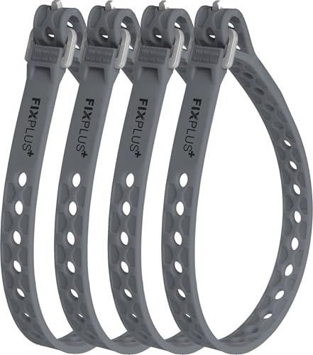 Fixplus Strap 4-pack Nano Slim Fit – spännrem för säkring, fastsättning, buntning och fastspänning, tillverkad av specialplast med aluminiumspänne 40 cm x 1,2 cm (mörkgrå)