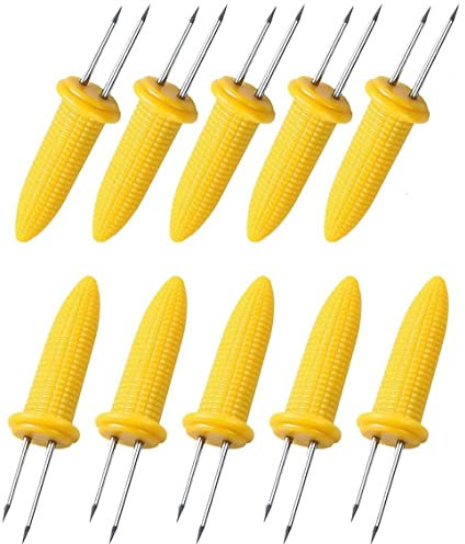 Ailovone BBQ Mais Halter 10 stücke Maishalter Edelstahl Maiskolben Spieße Twin Prong Maiskolbenhalter Fruit Forks Küche Werkzeug Zwei Zinken Maisgriffe Grill FüR Kochen, Picknicks, Camping (10pcs)