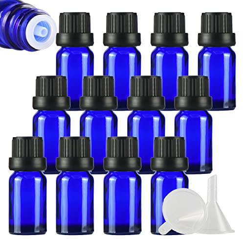 ZEOABSY 24 Stück Leer 10ml Braunglas Flasche mit Tropfmontur Originalitätsverschluss, Tropfflasche Blau mit Schwarz Schraubverschluss Glasflaschen für Ätherisches Öle Essenzen Aromatherapie