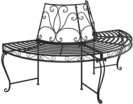 vidaXL Baumbank Gartenbank Sitzbank Parkbank Halbrundbank Bank Metallbank Gartenmöbel Terrassenbank Garten Park Halbrund Ø160cm Schwarz Stahl