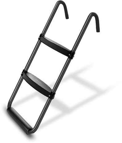 Simple Deluxe Trampoline Ladder with Horizontal Wide Steps Skid-Proof Steps Simple Deluxe 12FT 14FT Trampoline Stairs Accessories, Universal Hook UV Treated Steel 220 lbs, Trampoline Parts Black