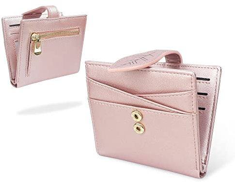 conisy Geldbörse Damen Klein, PU Leder Dünn Portemonnaie Damen mit Reißverschluss Münzfach, Geldbeutel Frauen mit RFID Schutz (Rosa)
