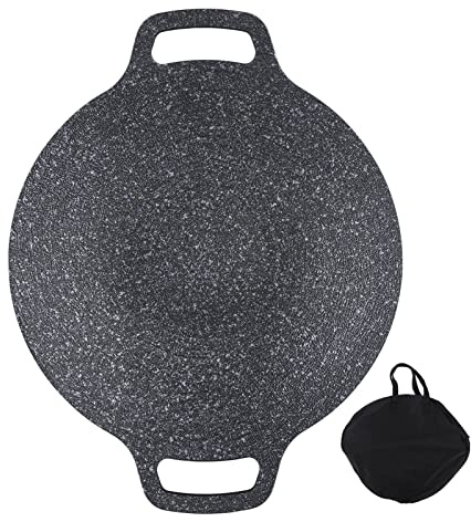 Sartén coreana redonda de aluminio antiadherente con revestimiento de piedra médica para carnes caseras y mariscos (38 cm)