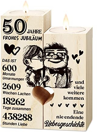 Goldene Hochzeit Geschenke, 50. Hochzeitstag Geschenke - Kerzenständer aus Holz Geschenk, Goldene Hochzeit Deko, Glücklich 50. Jahrestag Geschenk für Frau Mann Paare