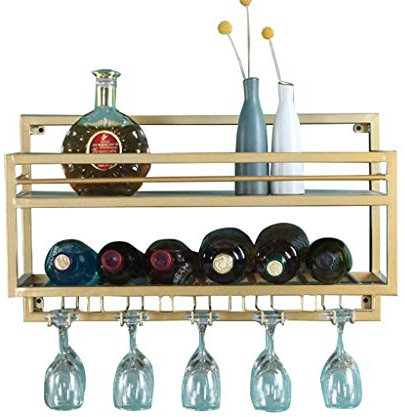 EYLINK Weinregale, wandmontierte Weinregale mit Glashalter | Weinhalter aus Metall | Weinglashalter | Wandregal für Küche und Wohnzimmer/60 x 25 x 35 cm