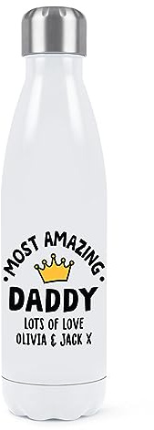 Personalised Most Amazing Daddy Crown Double Wall Water Bottle Insulated Stainless Steel Sports Drinks 500ml White
