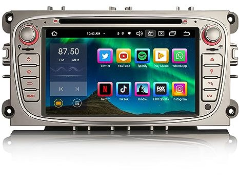 Erisin 7 inch 8-Core Android 12 Car Stereo with Sat Nav CD Player for Ford Focus Mondeo S-Max C-Max Galaxy Support Bluetooth 5.0 CarPlay Android Auto DAB+ Wifi GPS DSP USB RDS FM 4GB RAM 64GB ROM