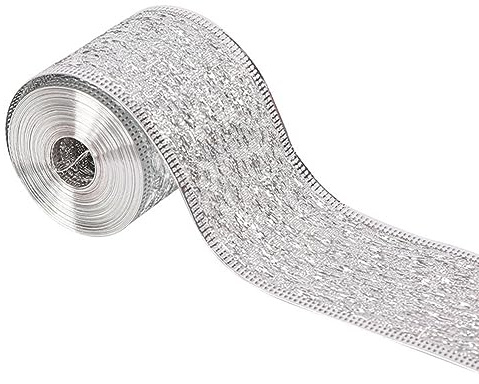 Yurosiay Weihnachts Band 10Yard×5cm Vintage Heißprägeband Glitzer Dekoband Weihnachten Schleifenband Geschenkband Weihnachten Weihnachtsbaum Band Satinband Weihnachtsbänder für Basteln Silber