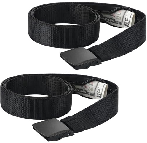 Cozypower 2 Pcs Hidden Money Belt for Travel Hidden Pockets Under Clothes Security Money Wallet Nylon Security Cash Safe Anti Theft Tactical Belt with Pouch