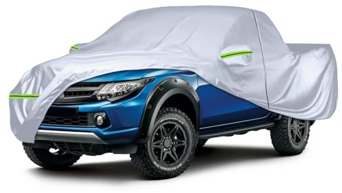 Autoabdeckung Wasserdicht für Ford Ranger Toyota Hilux Nissan Navara Amarok | Sommer Vollgarage Autoplane Auto Abdeckplane Outdoor Abdeckung für Regen Sonne Staub UV-Schutz, Silber