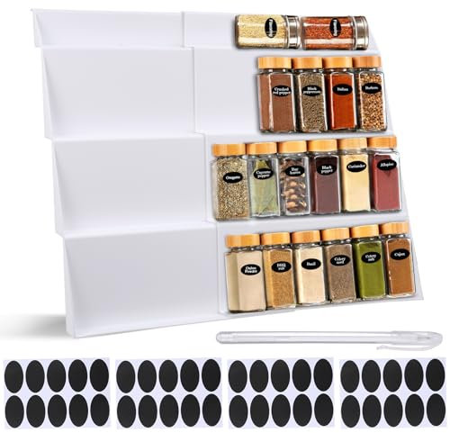 Fentar 2 organizadores de especias, estante expandible de 30 a 60 cm, inserto de cajón escalonado de 4 niveles, estante de especias estable para cajón interior