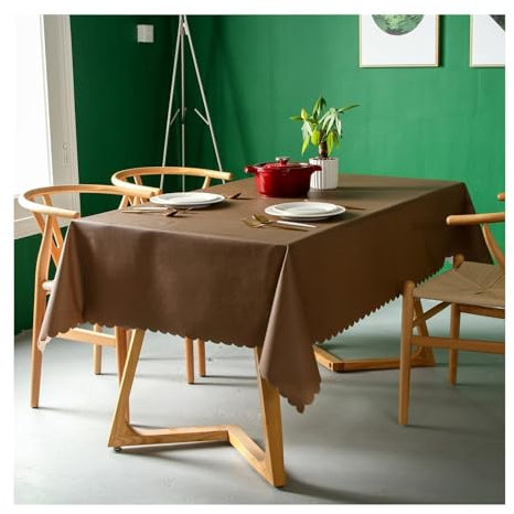 Epinki 90x140CM Tischtuch, Tischdecken Einfarbig Gewellter Rand PVC, Lotuseffekt Tischdecken für Biertische Tischbedeckung für Küche Esstisch Dekoration für Wohnzimmer, Esszimmer, Schokolade