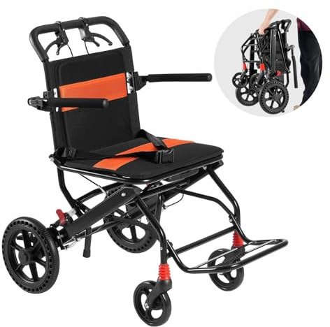 VEVOR Fauteuil roulant alliage d'aluminium, siège large 45,7 cm, chaise de transport ultra-légère pliable avec accoudoirs rabattables, frein autobloquant, capacité charge 100 kg, pour personnes âgées