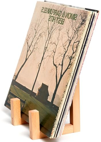 EGMEHOAD Soporte de almacenamiento de discos de vinilo, soporte moderno de madera maciza, soporte de discos de vinilo de madera maciza, elegante soporte de discos y exhibición para álbumes, capacidad