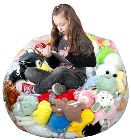 BOY MCOWBOY Clear Stuffed Animal Storage Bean Bag Chair Cover for Kids, Extra Large Waterparoof Beanbag Chair Cover with Zipper, PVC Bean Bag Chair for Children Plush Toys Storage & Organizing