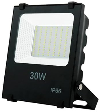 Foco proyector LED SMD 30W 110Lm/W 6000K, ideal para iluminar espacios exteriores y mejorar la visibilidad en eventos y trabajos nocturnos.
