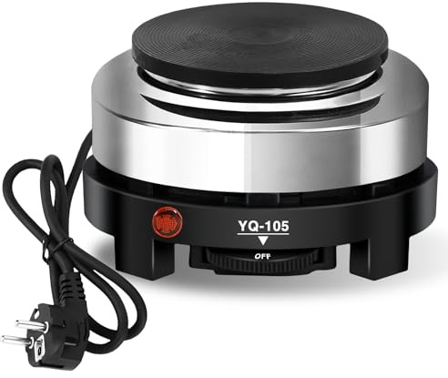 Elektrisk tespis, 500 W multifunktion minikokplatta i rostfritt stål, 5-växlad justerbar halkfri mini-elektrisk spis, överhettningsskydd värmeplatta för hem restaurang utomhus matlagning (EU-kontakt)