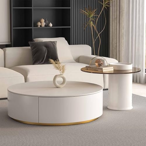 Couchtisch, Rund, Couchtisch, Rock Panel, 2er-Set, Moderner Mitteltisch, Minimalistischer Stapelbarer Beistelltisch, Teetisch, Möbel for Das Wohnzimmer, Einfache Montage(A)