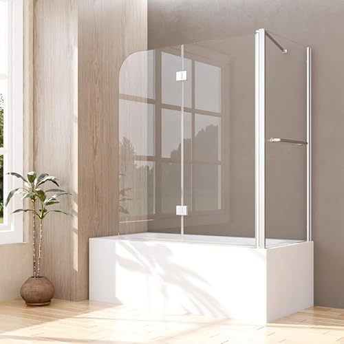 Duschwand für Badewanne mit Seitenwand 70x120x140cm 2-teilig Faltbar Duschtrennwand, Glas Duschabtrennung Badewannenaufsatz aus 6mm ESG NANO Sicherheitsglas, Seitenwand mit Handtuchhalter
