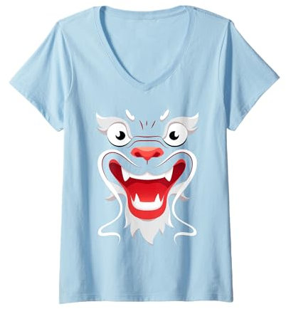 Femme Costume de tête de dragon Nouvel An chinois du dragon 2024 T-Shirt avec Col en V