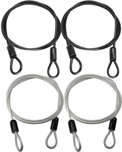 QLEUIFT Schlaufenkabel Stahlseil mit Ösen Sicherheitskabelschloss Edelstahl Sicherheitskabel 1m für Fahrräder Motorräder Glastüren und Verschiedene Großgeräte (4 pcs, Schwarz, Silber)
