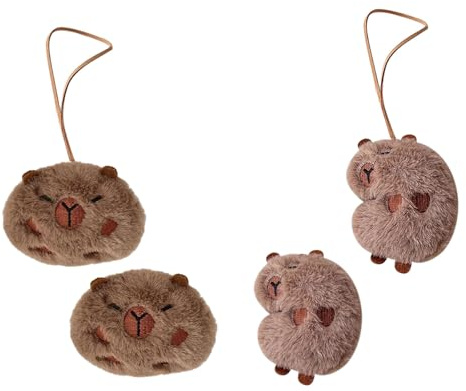 Capibara Plüsch-Schlüsselanhänger, Tierform, Schlüsselanhänger, Tasche, Handyanhänger, Zubehör, handgefertigte Dekoration, 4 Stück