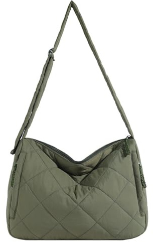 CORIOS Bolso Acolchada para Mujer Nylon Bolso Bandolera Ligero Bolso de Hombro Elegante Bolso de Mano Gran Capacidad Bolso Shopper Bolsa de Ocio Moda Bolso Tote para Trabajo Viajes Compras Verde