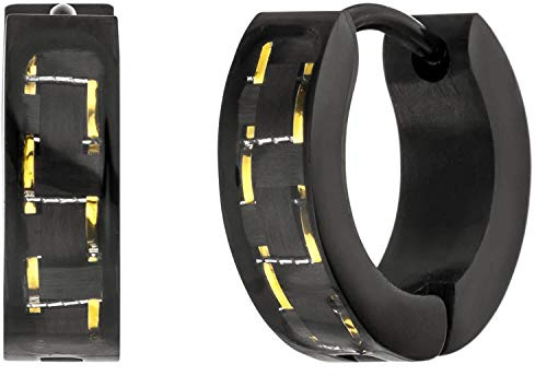 Creolen 13,4mm Klappcreolen aus Edelstahl, schwarz lackiert mit Carbon-Einlagen