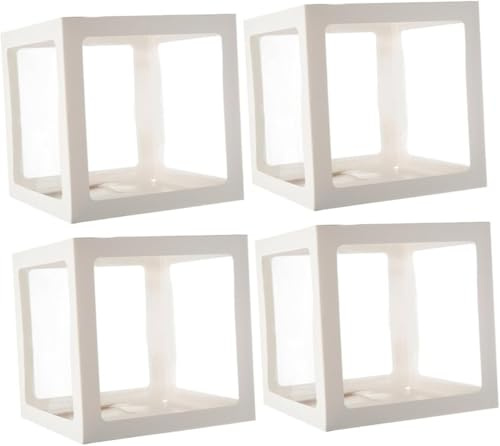 Transparent Balloon Boxes, Set of 4, for Birthday Parties, Halloween, Gender Reveal, Event Decorations (WHITE)