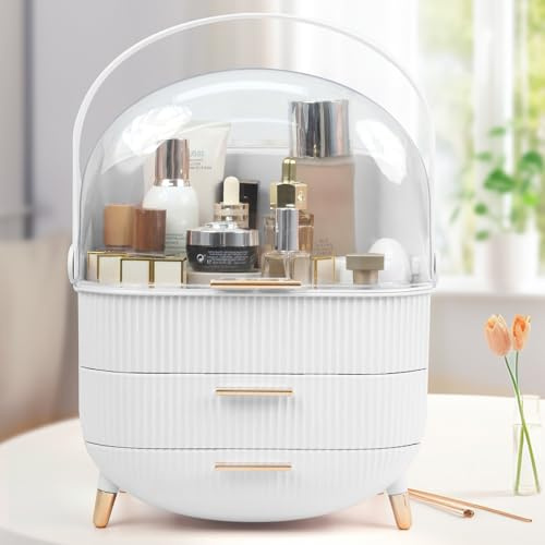 LZDMY Makeup Organiser Storage Drawers, Skincare Cosmetic Organiser White