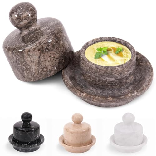 MARBLOUS KRAFTS Mini mantequera de mármol de 10,2 cm con tapa, oceánica, para conservar mantequilla suave y fácil de untar, ideal como elemento decorativo para la cocina