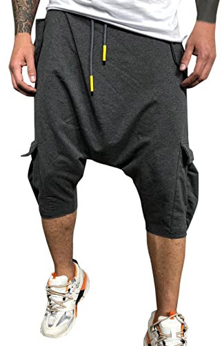 Haremshose für Herren, einfarbig, Smart Hippies, Harem-Shorts, lockerer Schritt, leger, Strandhose, normale Passform, Kordelzug, superweich, Haremshose, Yoga, Pilates, bequeme Lounge-Hose, Größe XXL,