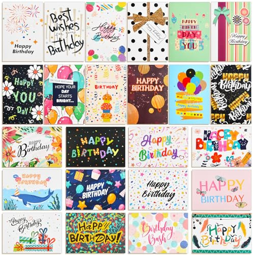 Hnonoxy Set di Biglietti di Compleanno con Busta, 24 Pezzi Bigliettis di Auguri per Compleanno, Biglietti di Compleannos con Buste, Bigliettis Vuoti per Compleannos per Uomini e Donne